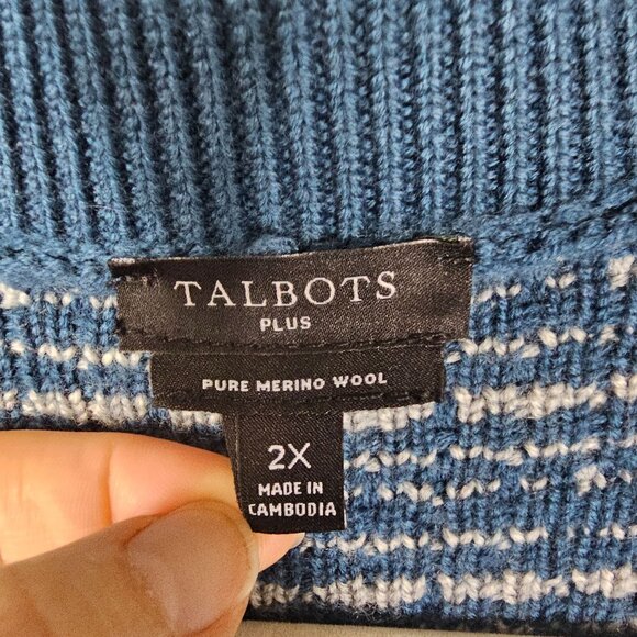 Talbots Merino Wool Cardigan Jacket 2X Blue Plaid Gold Button Mature Office - Picture 5 of 8